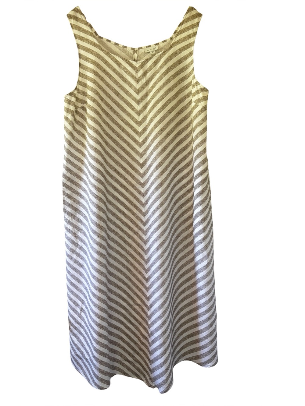 J. Jill Love Linen 100% Linen Striped Maxi Dress Pockets Sleeveless Sz XL